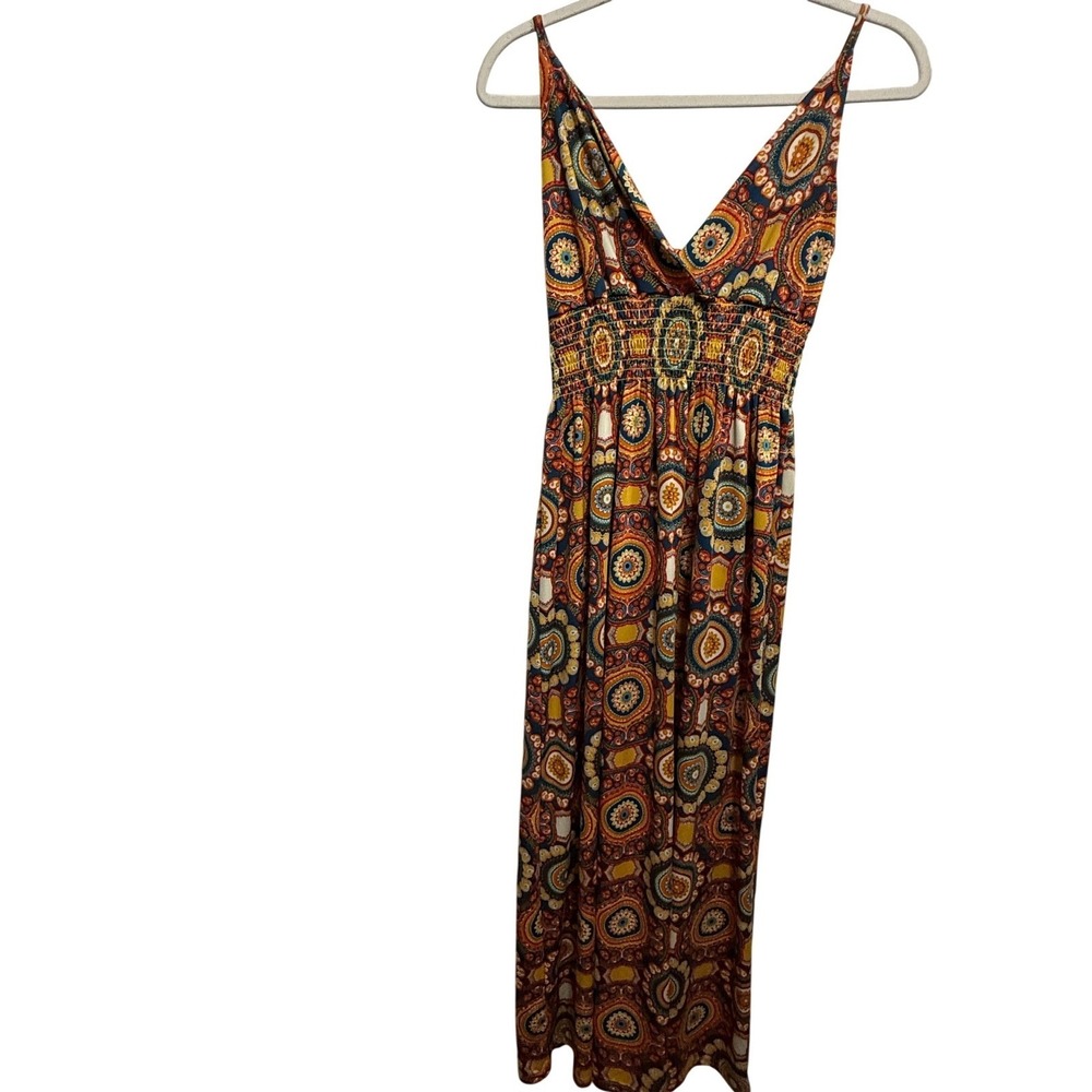 Love Womens Boho Medallion Print Smocked Waist‎ V-Neck Maxi Dress Multicolor L